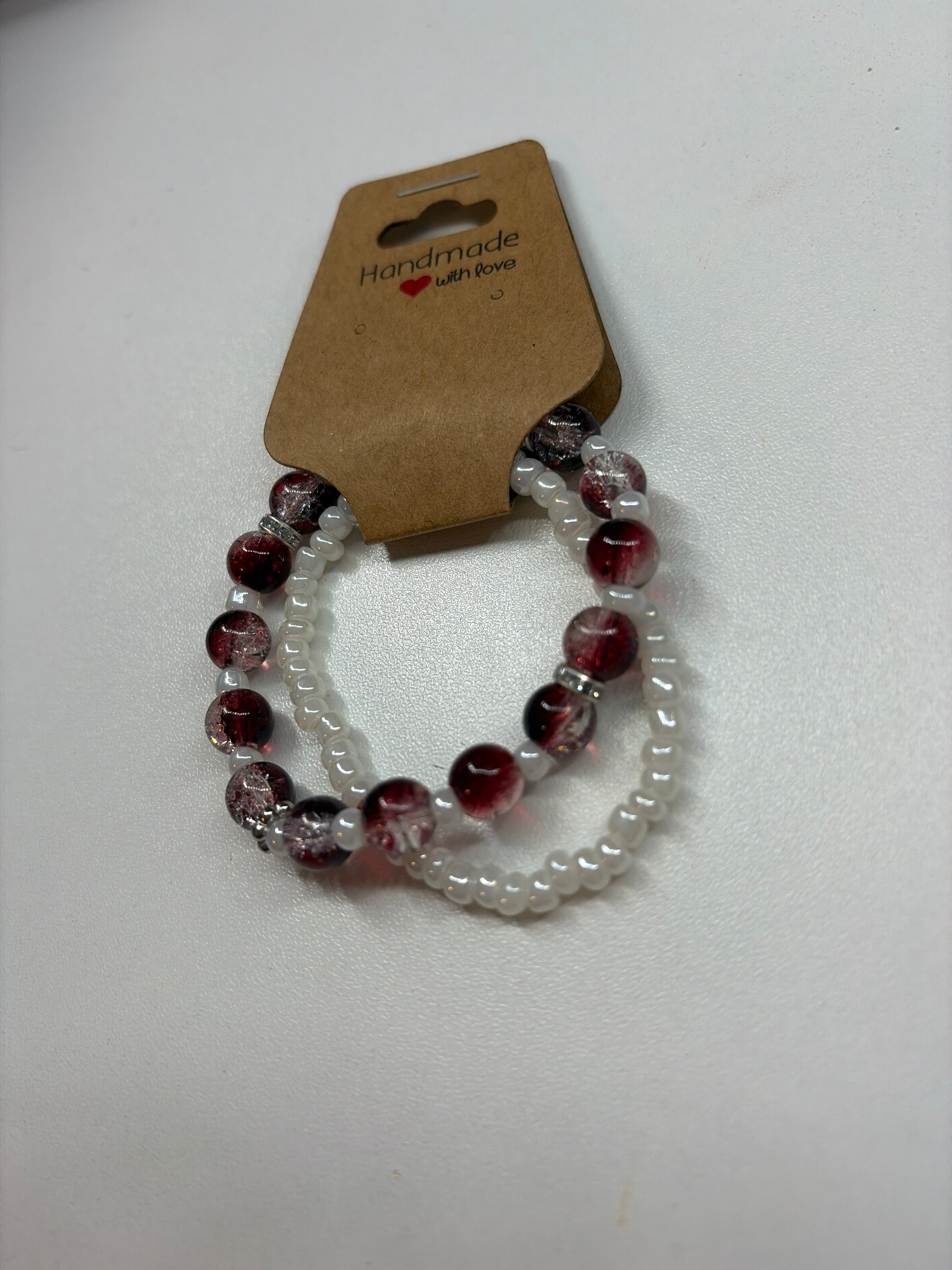 Red glass bead and pearl stack