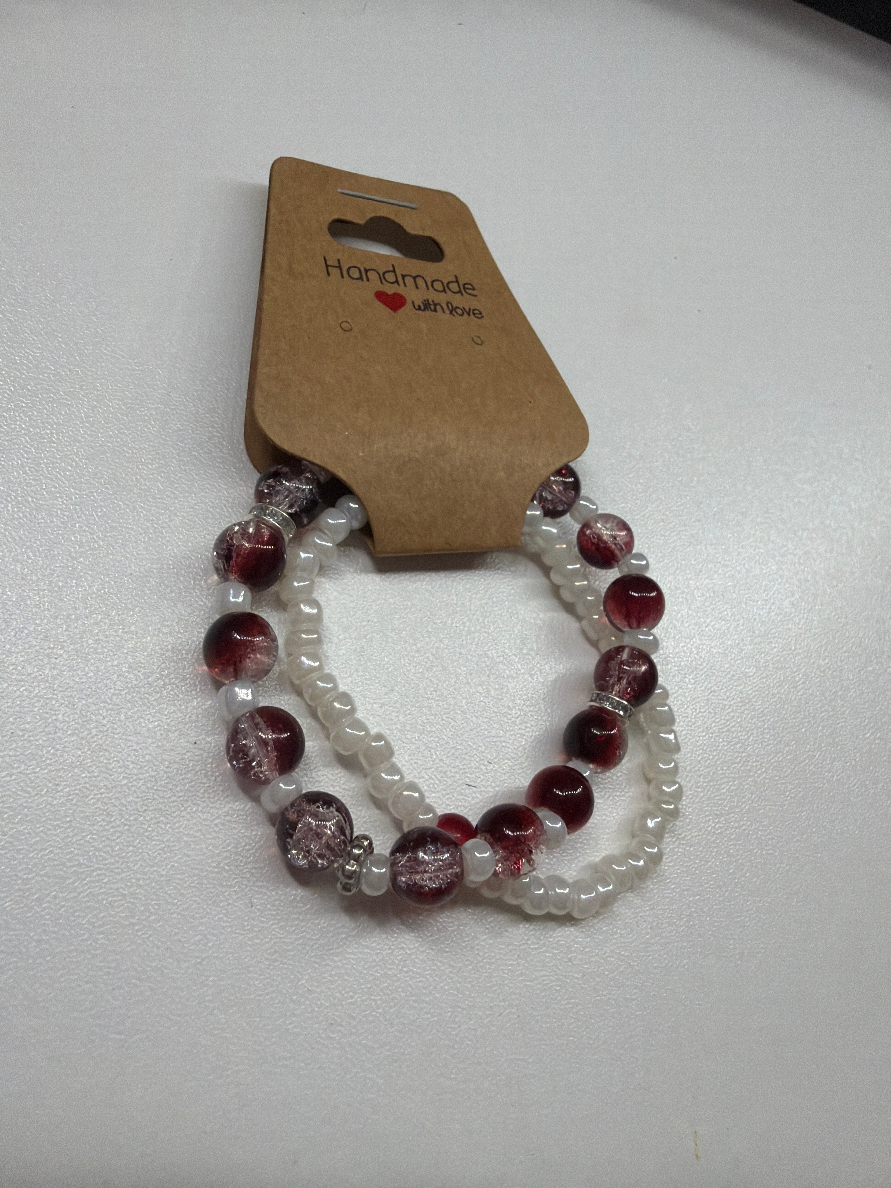 Red glass bead and pearl stack