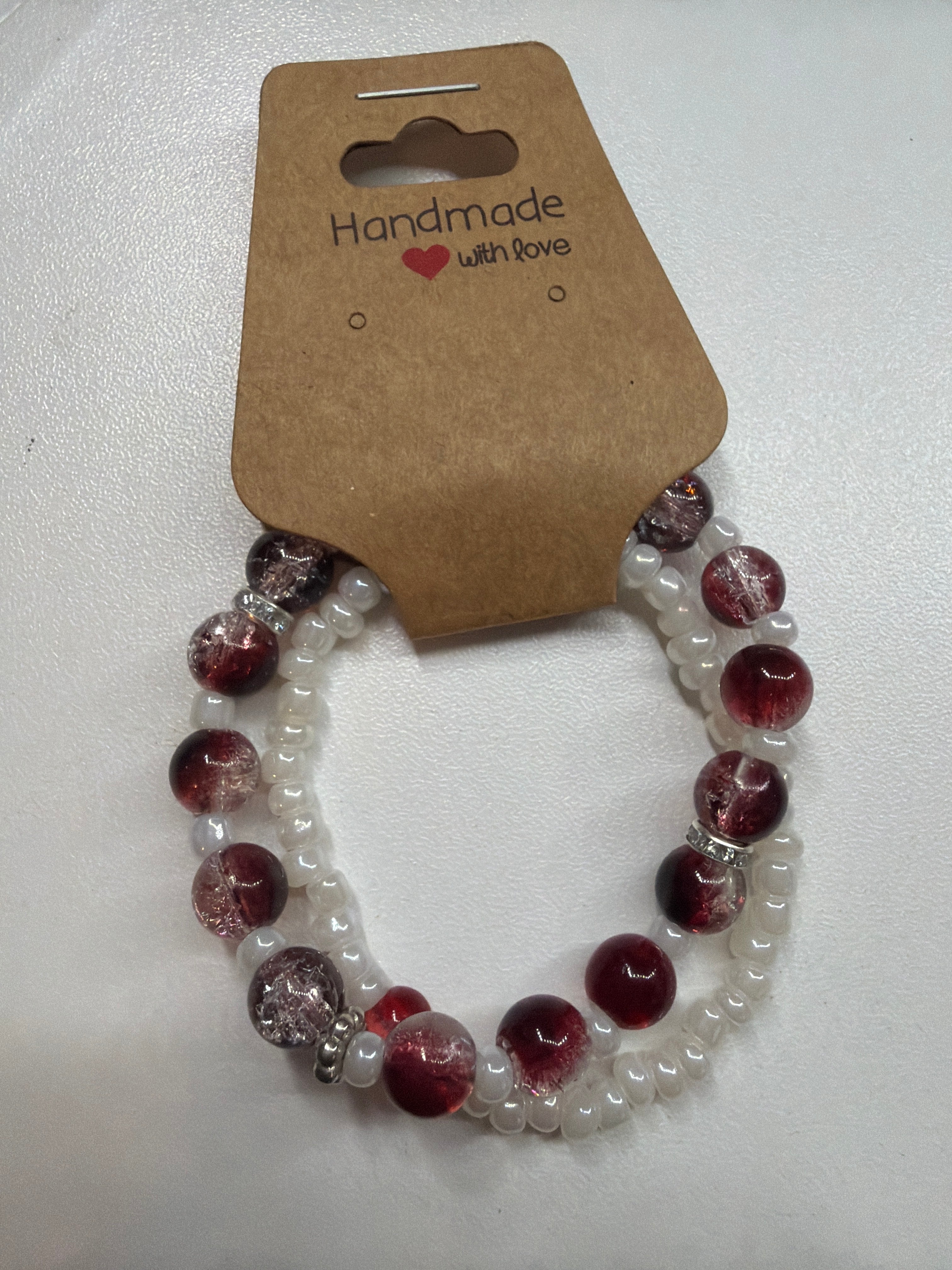 Red glass bead and pearl stack